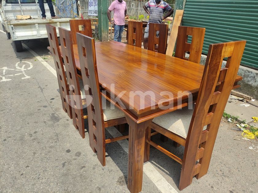 Teak Heavy Dining Table with 8 Cushioned Chairs Talawatugoda ikman.lk