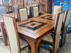 Teak Heavy Dining Table With Modern 6 Cushioned Chairs:://::