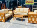 Teak Heavy Ex Large Luxury Fabric Indian Sofa with Glass Stool