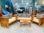 Teak Heavy Ex Large Luxury Fabric Melon Sofa with Glass Stool--//--