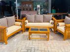 Teak Heavy Ex Large Luxury Fabric Melon Sofa with Glass Stool