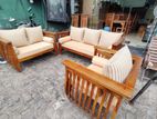 Teak Heavy Ex Large Luxury Fabric Melon Sofa with Glass Stool