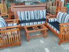 Teak Heavy Ex Large Luxury Fabric Melon Sofa with Glass Stool;:;: