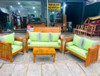 Teak Heavy Ex Large Luxury Fabric Melon Sofa with Glass Stool::-::