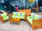 Teak Heavy Ex Large Melon Sofa with Glass Stool