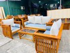 Teak Heavy Ex Large Melon Sofa with Glass Stool