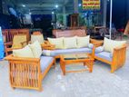 Teak Heavy Ex Large Melon Sofa with Glass Stool:--:/