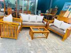 Teak Heavy Ex Large Melon Sofa with Glass Stool