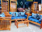 Teak Heavy Ex Large Melon Sofa with Glass Stool-::--