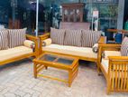 Teak Heavy Ex Large Melon Sofa with Glass Stool::-::