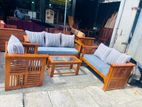 Teak Heavy Ex Large Modern 321 Box Sofa with Glass Stool