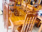 Teak Heavy Glass Top Dining Table with 6 Chairs