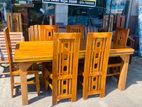 Teak Heavy Glass Top Dining Table with 6 Chairs