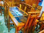 Teak heavy glass top dining table with 6 Chairs
