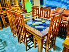 Teak Heavy Glass Top Dining Table with 6 Chairs--:--