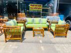 Teak Heavy Large Melon Sofa with Glass Stool