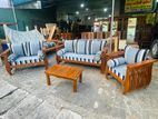 Teak Heavy Large Melon Sofa with Glass Stool