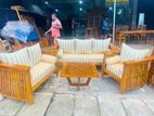 Teak Heavy Large Melon Sofa with Glass Stool