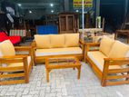 Teak Heavy Large Modern Box Sofa with Glass Stool