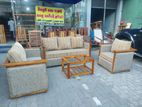 Teak Heavy Large Modern Indian Sofa with Glass Stool