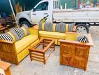 Teak Heavy Large Modern Indian Sofa with Glass Stool