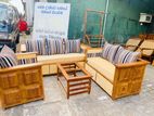 Teak Heavy Legs Box Indian Sofa with Glass Stool