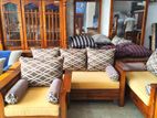 Teak Heavy Legs Box Sofa Set With Glass Stool - Thls1718