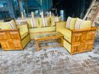 Teak Heavy Legs Indian Box Sofa with Glass Stool