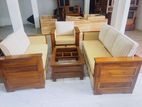 Teak Heavy Legs Large Modern Indian Sofa with Glass Stool