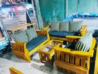 Teak Heavy Legs Royal Melon Sofa with Glass Stool