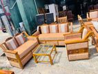 Teak Heavy Modern 321 Sofa Set with Glass Stool