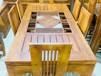 Teak Heavy Modern 4x4 Inch Dining Table with 6 Chairs