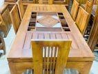 Teak Heavy Modern (4x4inch) Wooden Top Dining Table With 6 Chairs