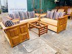 Teak Heavy Modern Box Indian Sofa with Glass Stool--::--