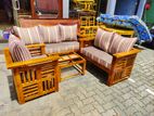 Teak Heavy Modern Box Sofa with Glass Stool