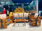 Teak Heavy Modern Box Sofa with Glass Stool--:--