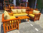 Teak Heavy Modern Box Sofa with Glass Stool--:--