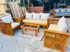 Teak Heavy Modern Box Sofa with Glass Stool::-::