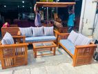 Teak Heavy Modern Box Sofa with Glass Stool