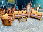 Teak Heavy Modern Box Sofa with Glass Stool---:--