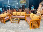 Teak Heavy Modern Box Sofa with Glass Stool