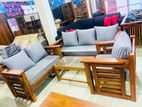 Teak Heavy Modern Box Sofa with Glass Stool:-:-:-: