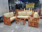 Teak Heavy Modern Box Sofa with Glass Stool