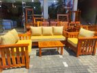 Teak Heavy Modern Box Sofa with Glass Stool---