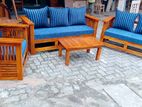 Teak Heavy Modern Box Sofa with Glass Stool---//--