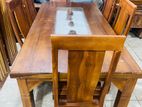 Teak Heavy Modern Buffet Dining Table with 6 Chairs-::--