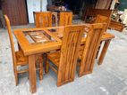 Teak Heavy Modern Buffet Dining Table with 6 Chairs