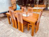 Teak Heavy Modern Buffet Dining Table with 6 Chairs