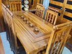 Teak Heavy Modern Buffet Dining Table with 6 Chairs::-::