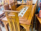 Teak --Heavy-- Modern Buffet Dining Table With 6 Chairs